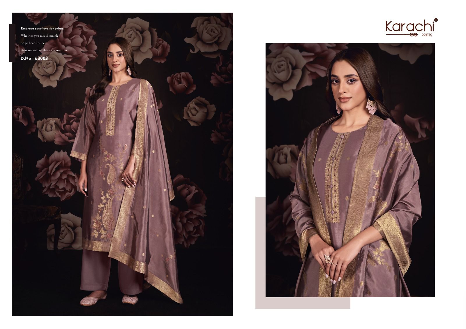 Afsana Karachi Prints Silk Plazzo Style Suits Wholesale Price