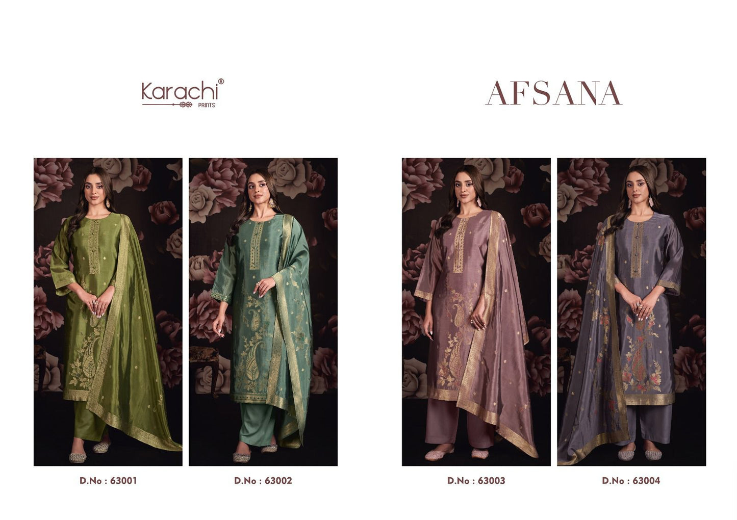Afsana Karachi Prints Silk Plazzo Style Suits Wholesale Price