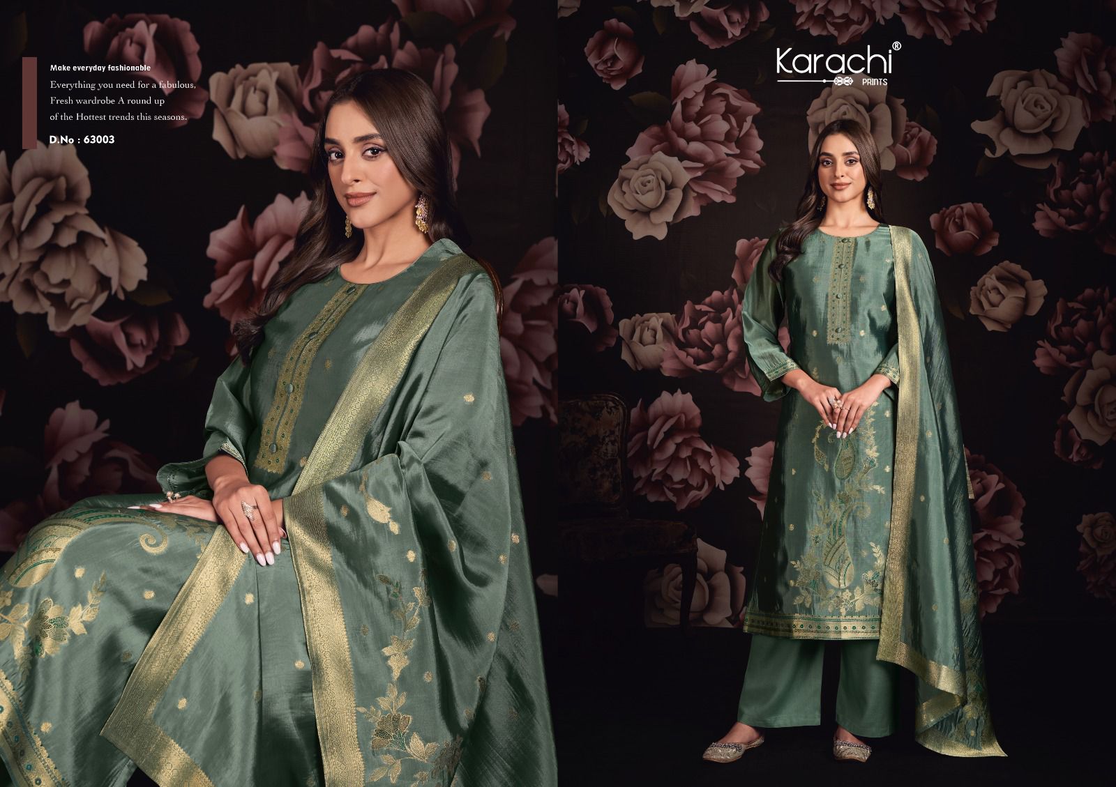 Afsana Karachi Prints Silk Plazzo Style Suits Wholesale Price