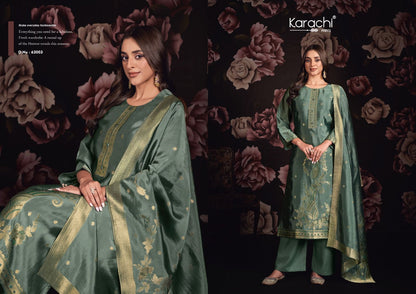 Afsana Karachi Prints Silk Plazzo Style Suits Wholesale Price