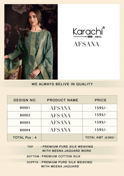 Afsana Karachi Prints Silk Plazzo Style Suits Wholesale Price