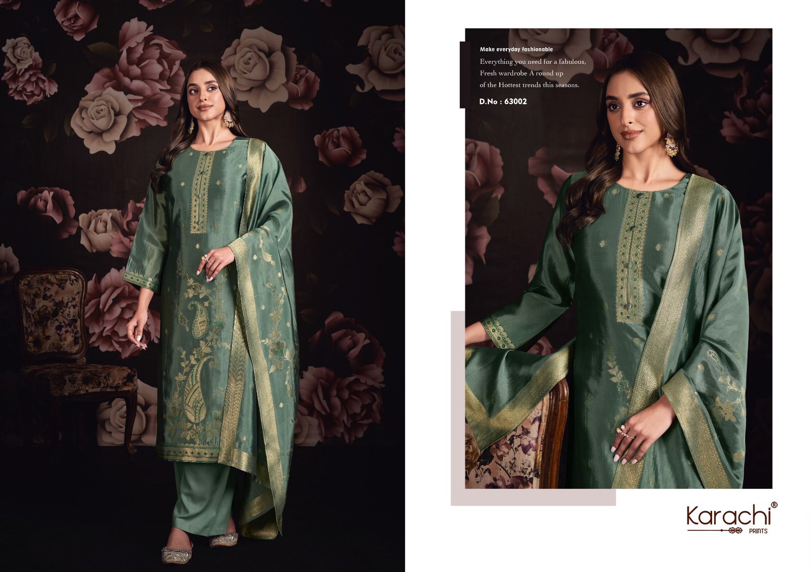 Afsana Karachi Prints Silk Plazzo Style Suits Wholesale Price