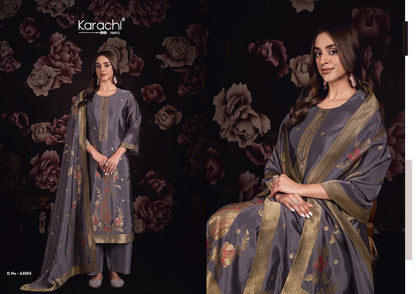 Afsana Karachi Prints Silk Plazzo Style Suits Wholesale Price