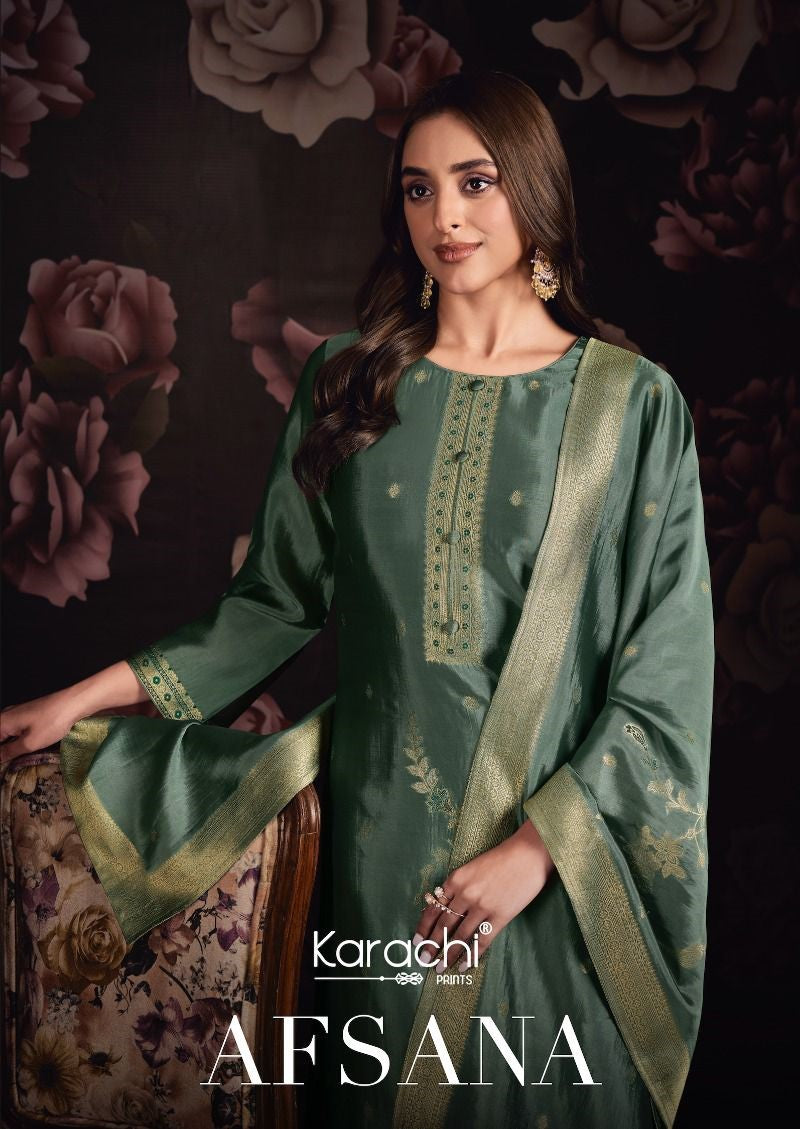 Afsana Karachi Prints Silk Plazzo Style Suits Wholesale Price