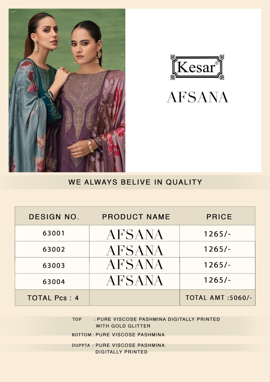 Afsana Kesar Viscose Pashmina Suits Wholesaler Gujarat