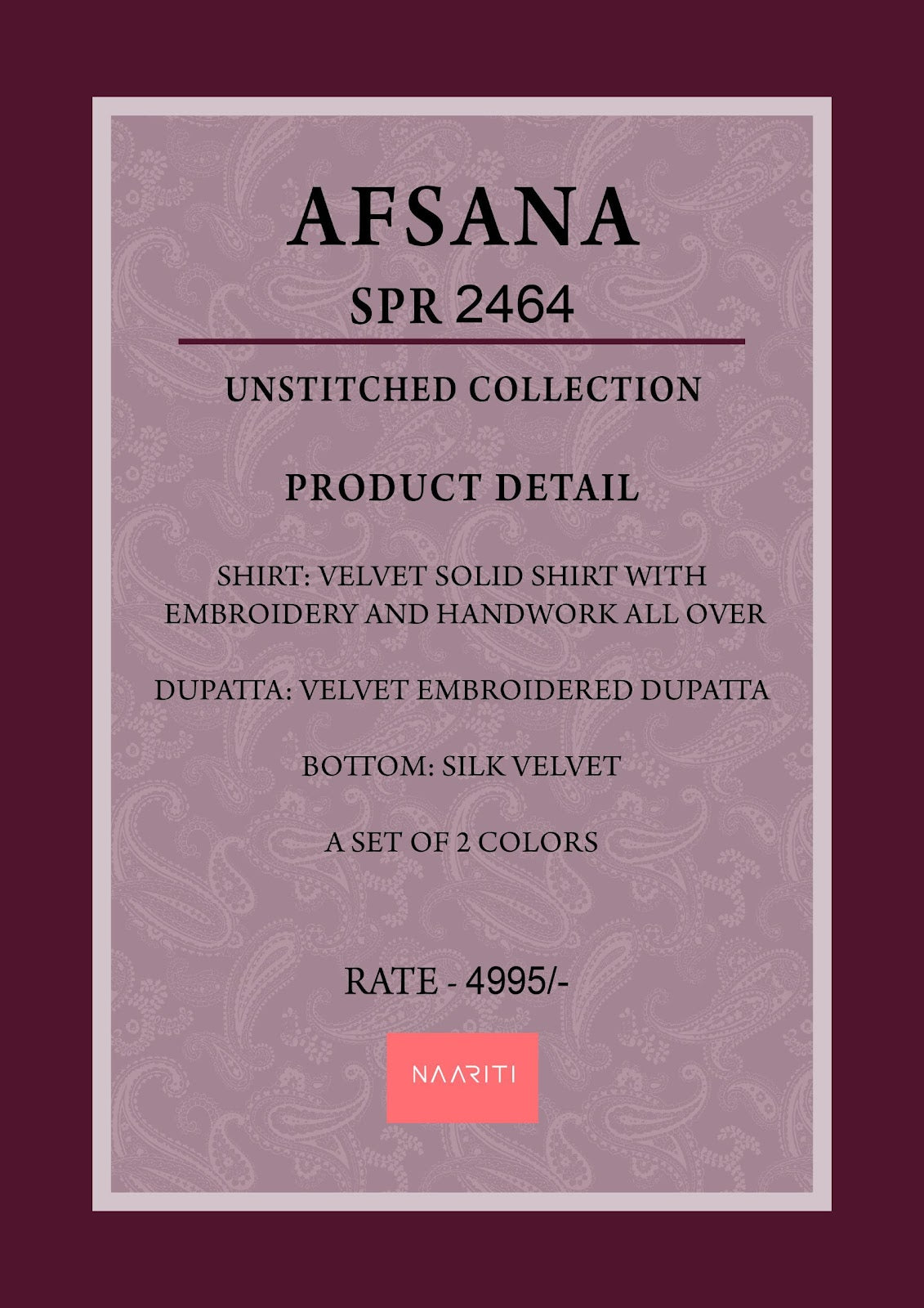 Afsana Naariti Velvet Suits Manufacturer Gujarat