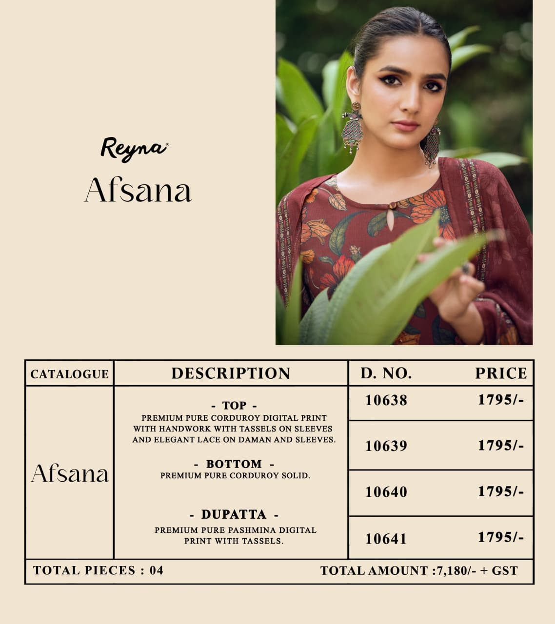 Afsana Reyna Corduroy Pashmina Suits Wholesaler India