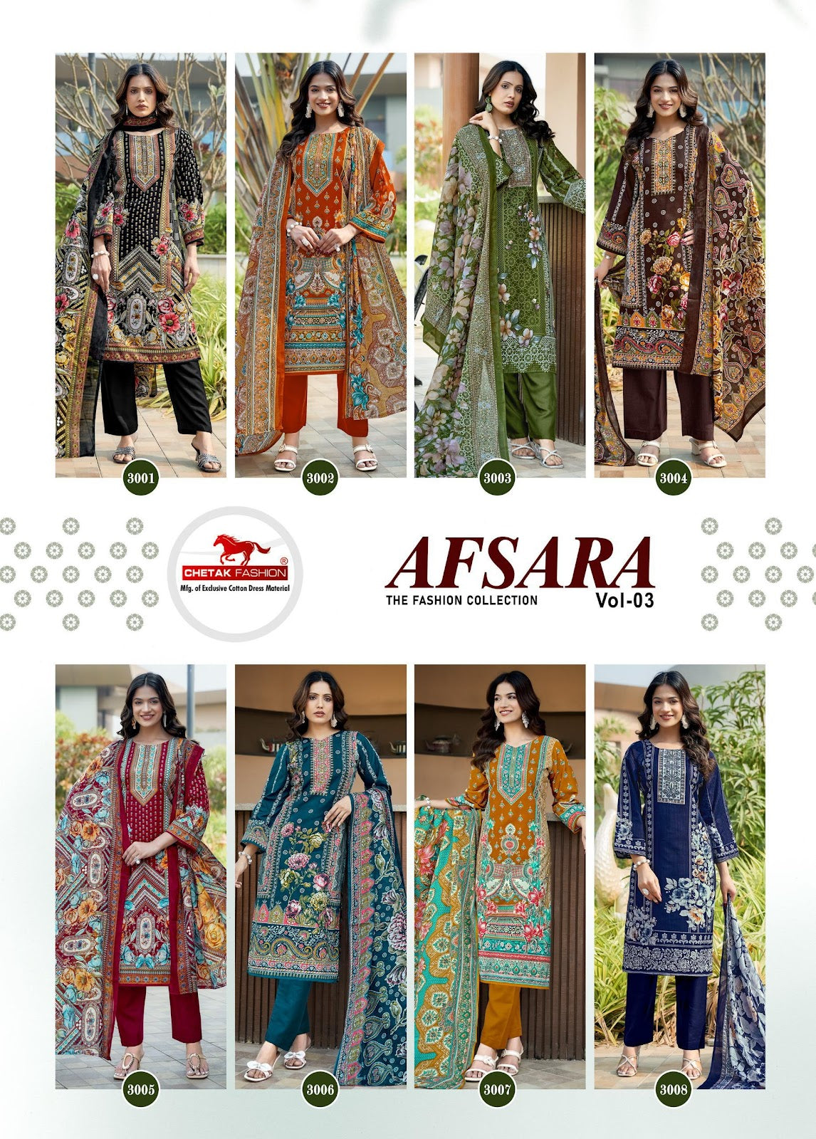 Afsara Vol 3 Chetak Fashion Mix Cotton Karachi Salwar Suits Supplier Ahmedabad