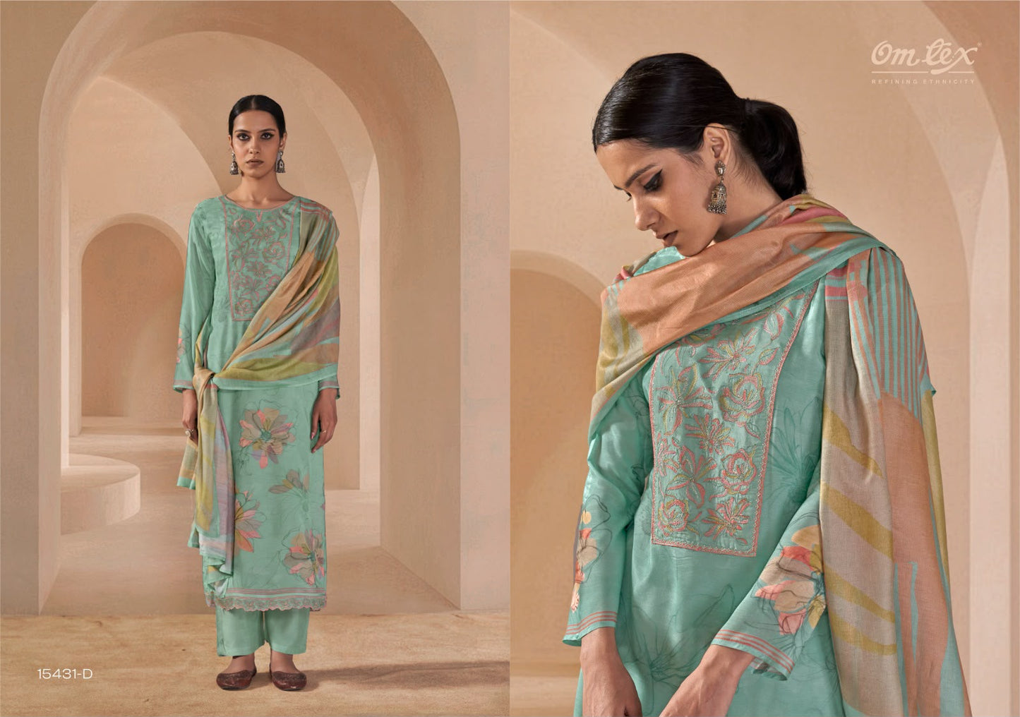 Afseen Omtex Muslin Silk Pant Style Suits Exporter