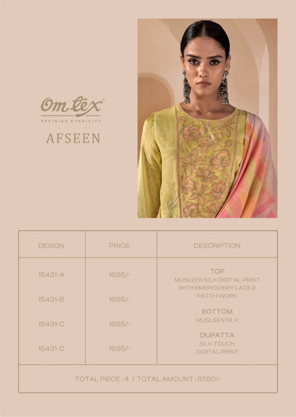 Afseen Omtex Muslin Silk Pant Style Suits Exporter