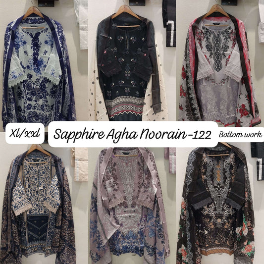 Agha Noorain 122 Sapphire Lawn Karachi Readymade Suits Wholesale Rate