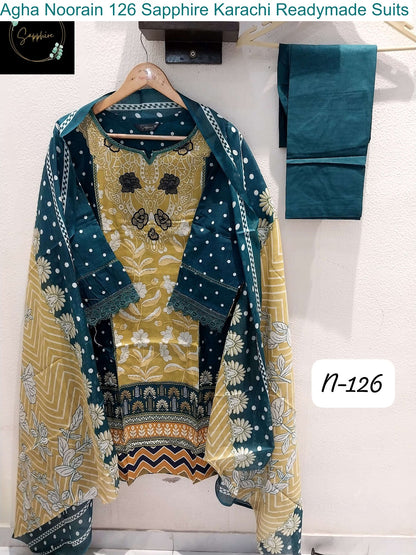 Agha Noorain 126 Sapphire Lawn Karachi Readymade Suits Wholesale Price