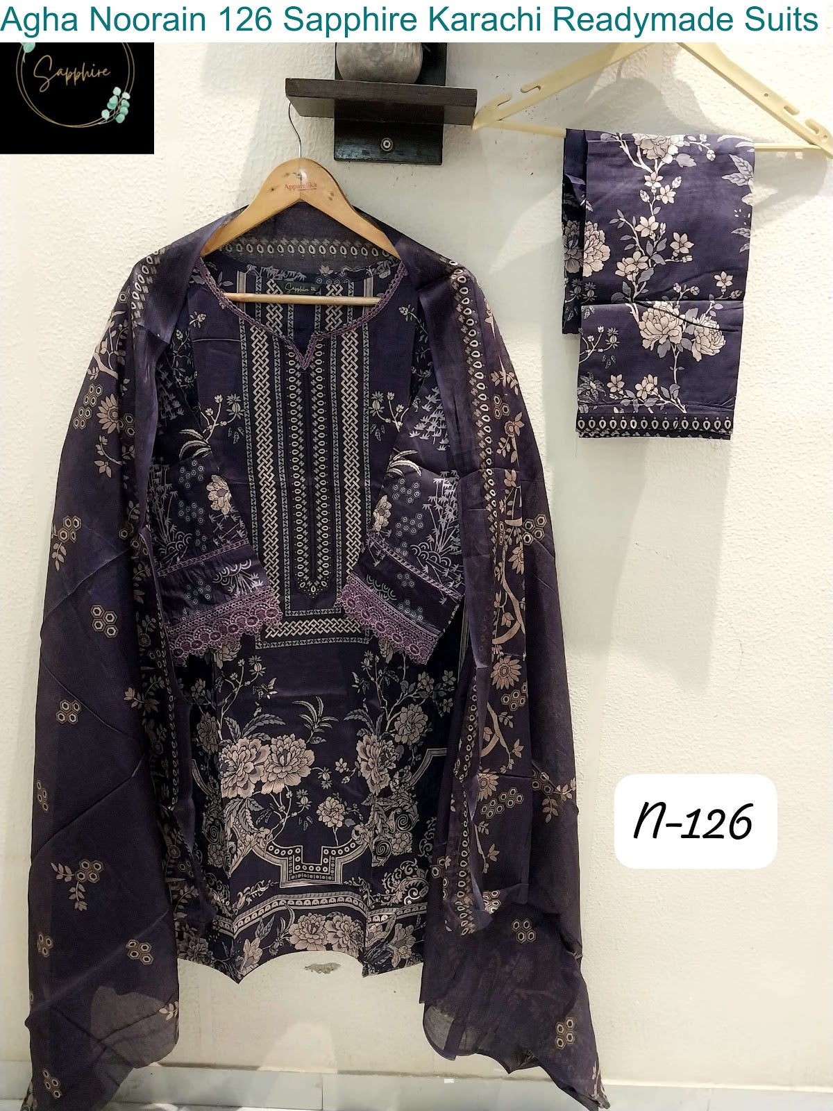 Agha Noorain 126 Sapphire Lawn Karachi Readymade Suits Wholesale Price