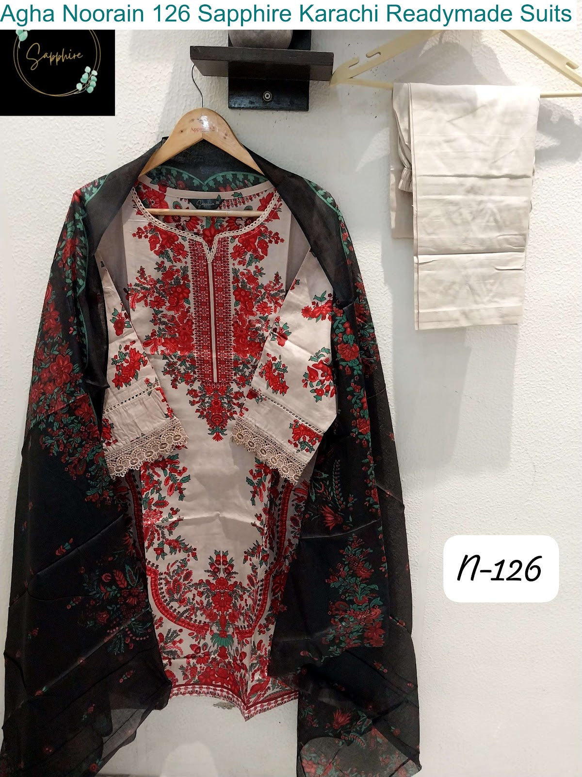 Agha Noorain 126 Sapphire Lawn Karachi Readymade Suits Wholesale Price