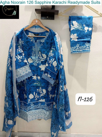 Agha Noorain 126 Sapphire Lawn Karachi Readymade Suits Wholesale Price