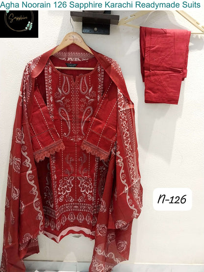 Agha Noorain 126 Sapphire Lawn Karachi Readymade Suits Wholesale Price