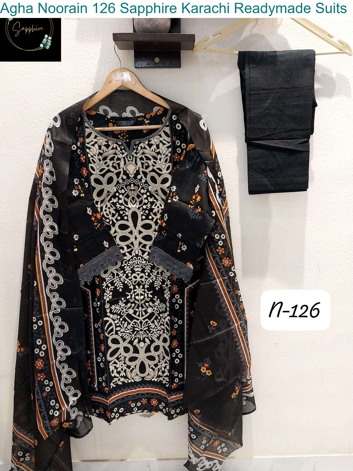 Agha Noorain 126 Sapphire Lawn Karachi Readymade Suits Wholesale Price