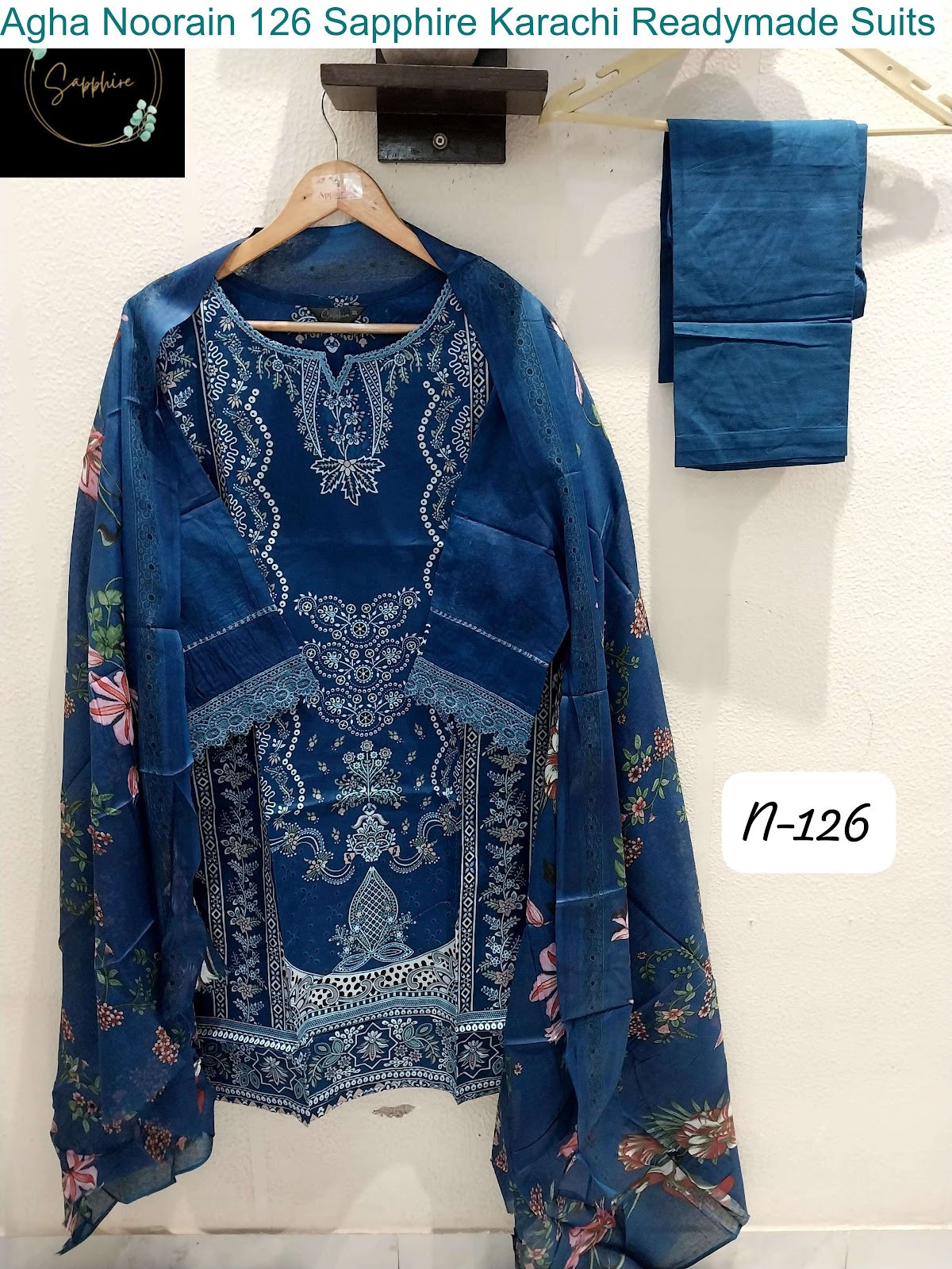 Agha Noorain 126 Sapphire Lawn Karachi Readymade Suits Wholesale Price