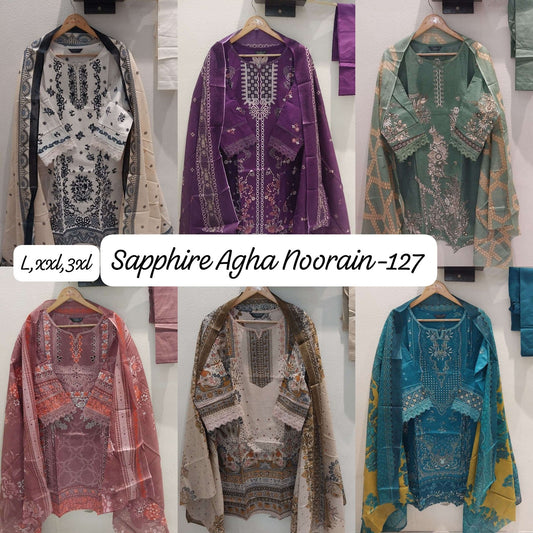 Agha Noorain 127 Sapphire Lawn Karachi Readymade Suits Wholesale Price