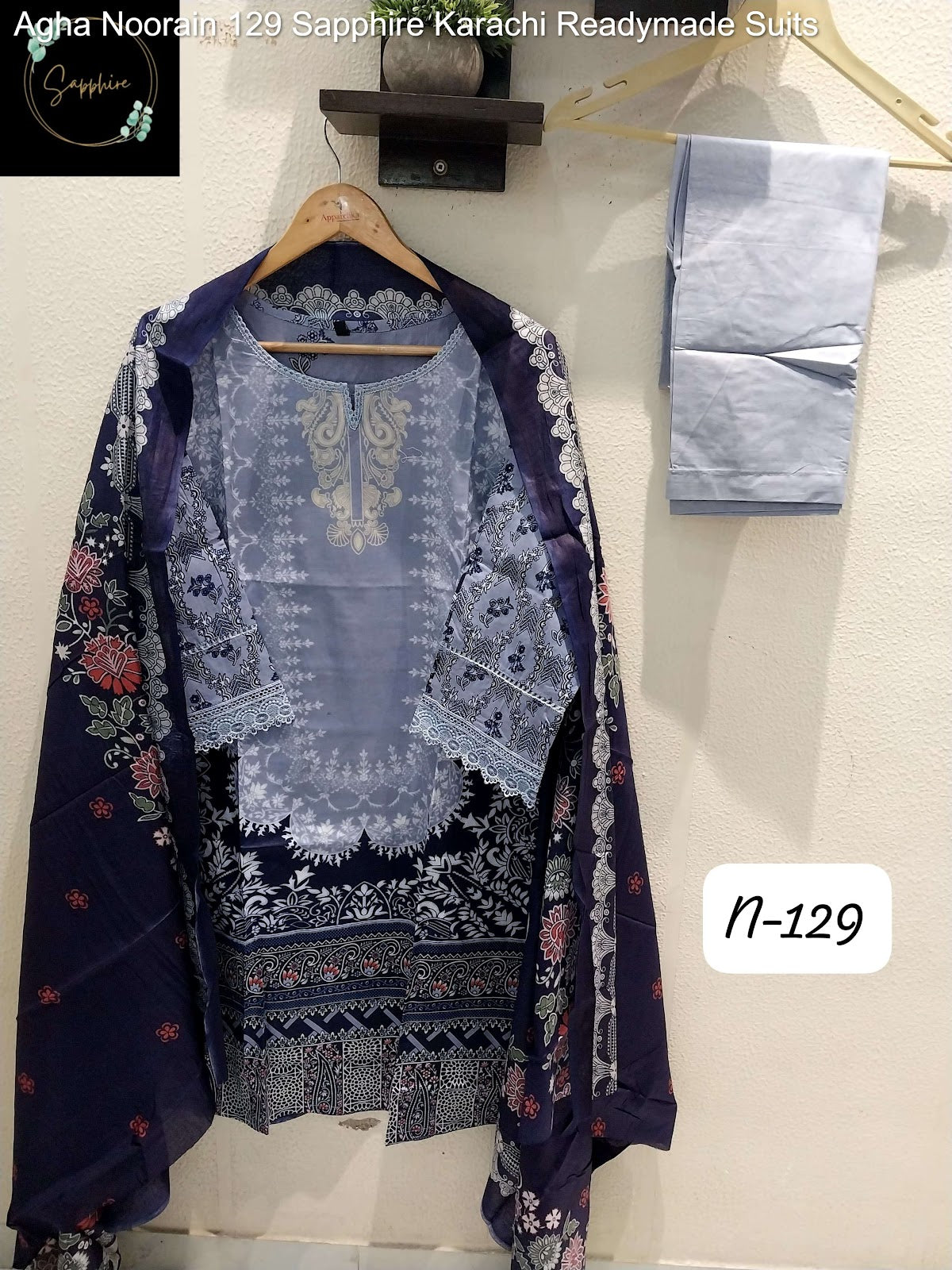 Agha Noorain 129 Sapphire Lawn Karachi Readymade Suits Manufacturer Ahmedabad