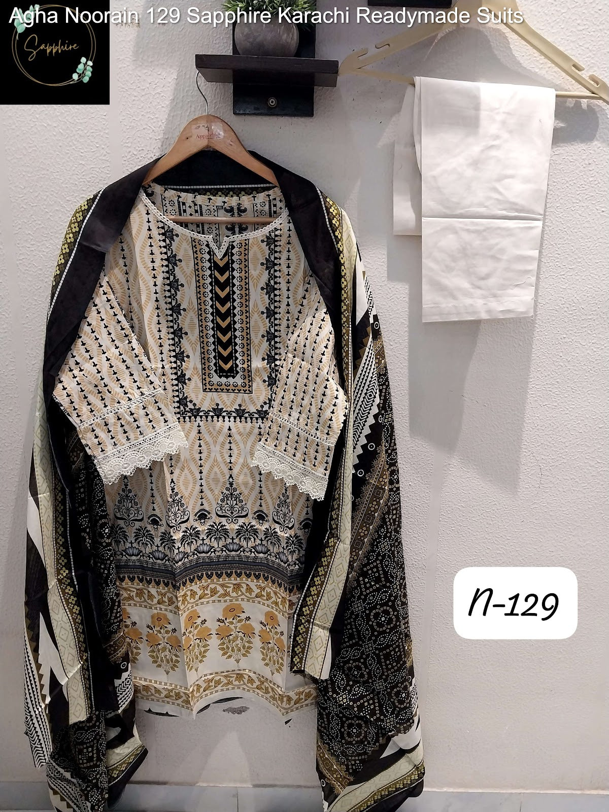 Agha Noorain 129 Sapphire Lawn Karachi Readymade Suits Manufacturer Ahmedabad