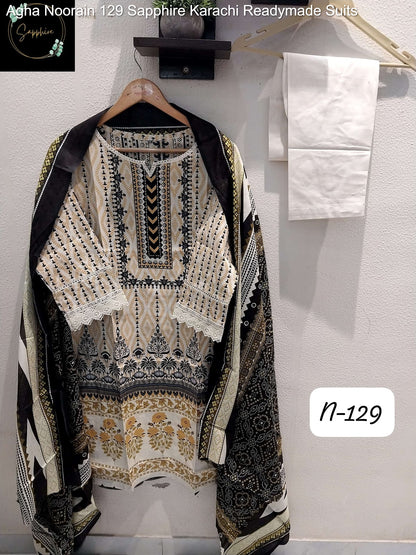 Agha Noorain 129 Sapphire Lawn Karachi Readymade Suits Manufacturer Ahmedabad