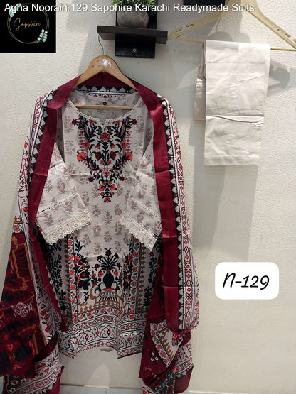 Agha Noorain 129 Sapphire Lawn Karachi Readymade Suits Manufacturer Ahmedabad