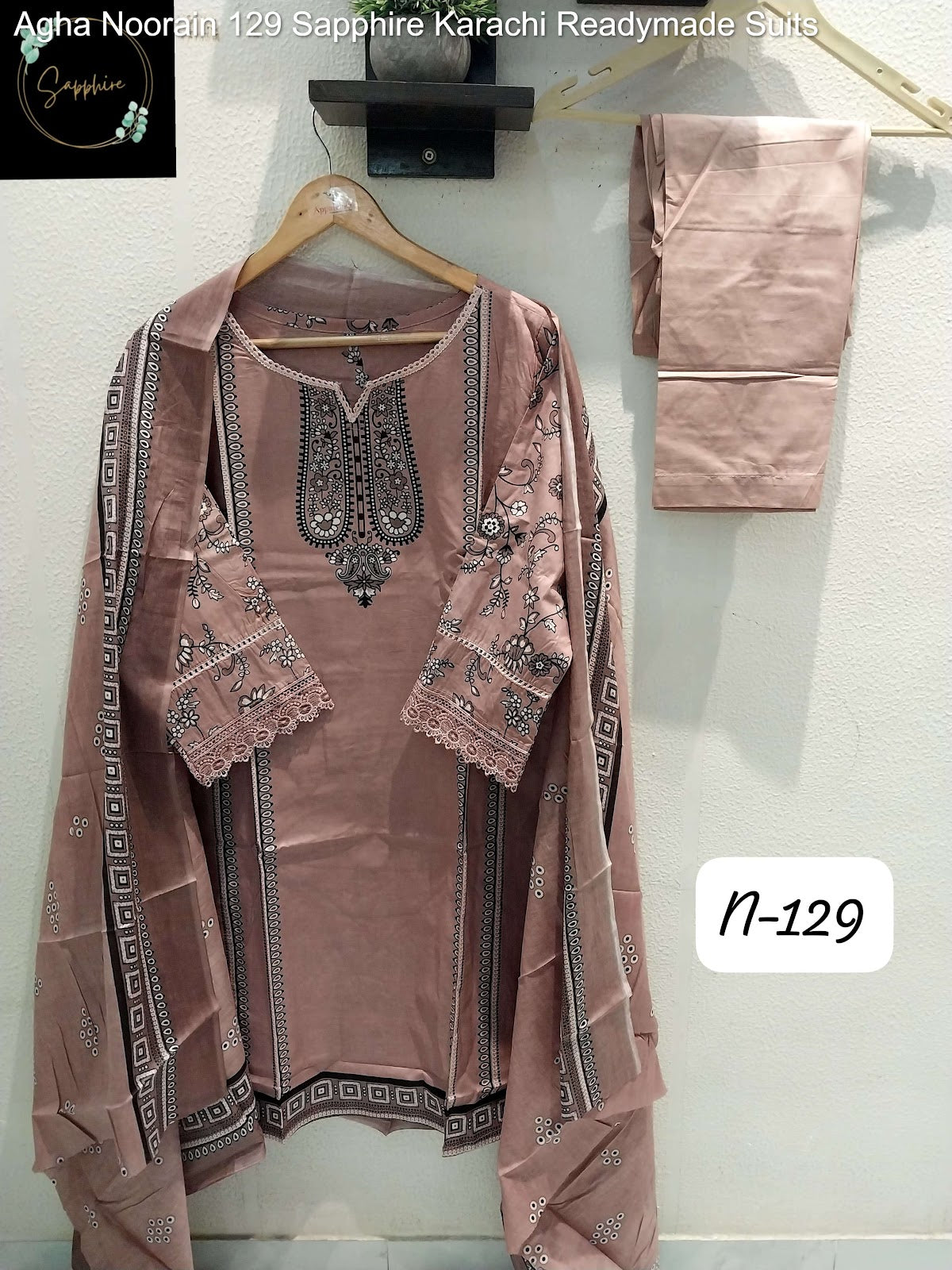 Agha Noorain 129 Sapphire Lawn Karachi Readymade Suits Manufacturer Ahmedabad
