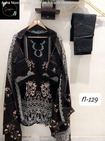 Agha Noorain 129 Sapphire Lawn Karachi Readymade Suits Manufacturer Ahmedabad