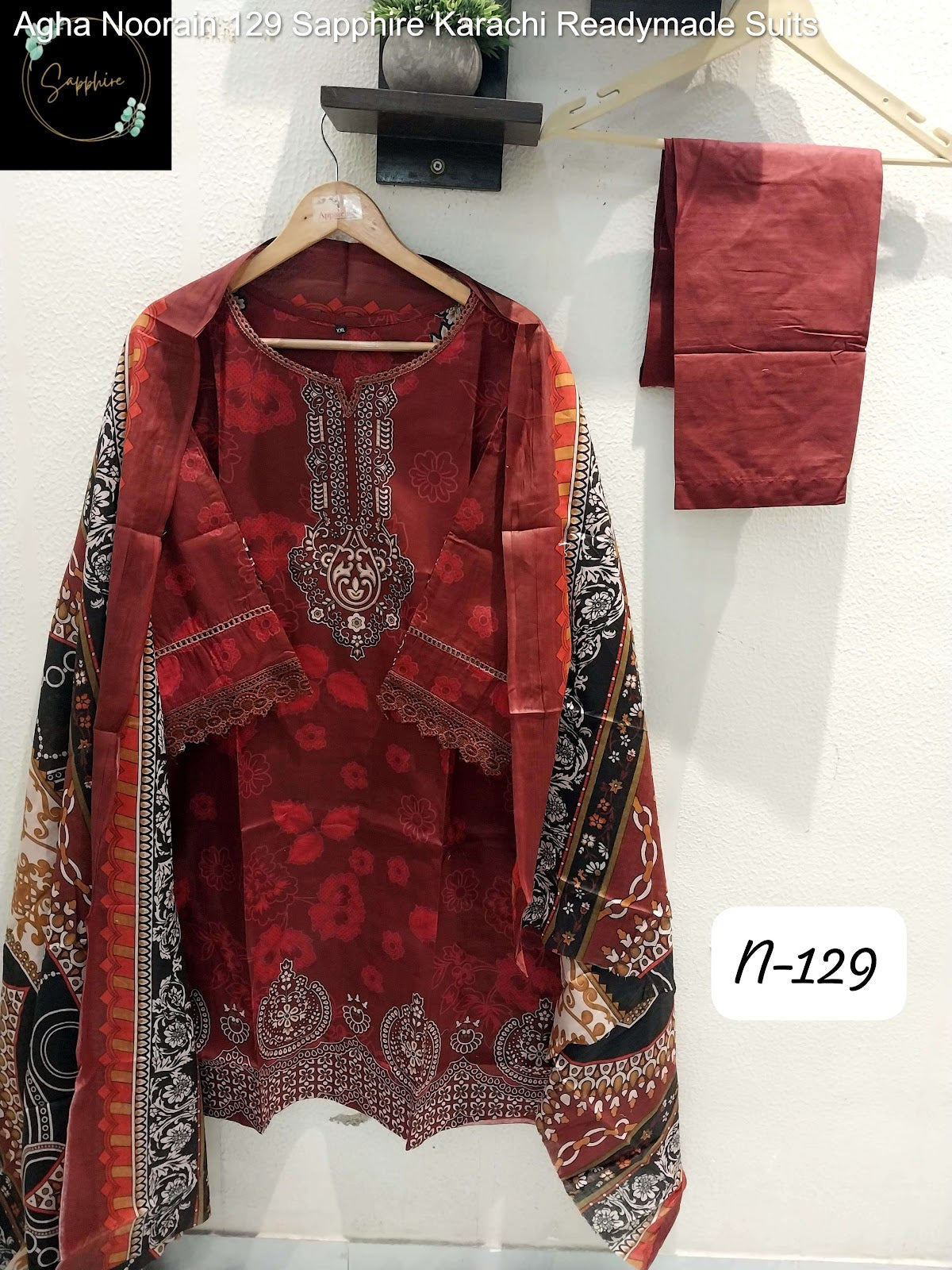 Agha Noorain 129 Sapphire Lawn Karachi Readymade Suits Manufacturer Ahmedabad