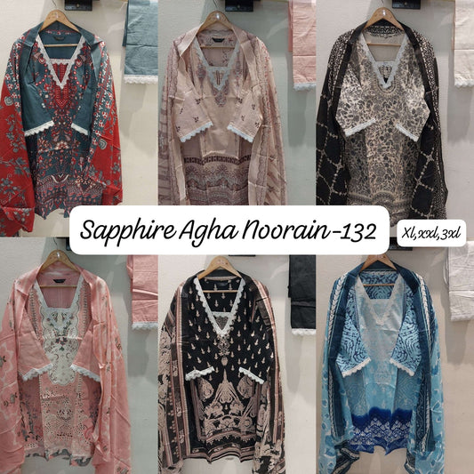 Agha Noorain 132 Sapphire Lawn Karachi Readymade Suits Wholesaler Gujarat