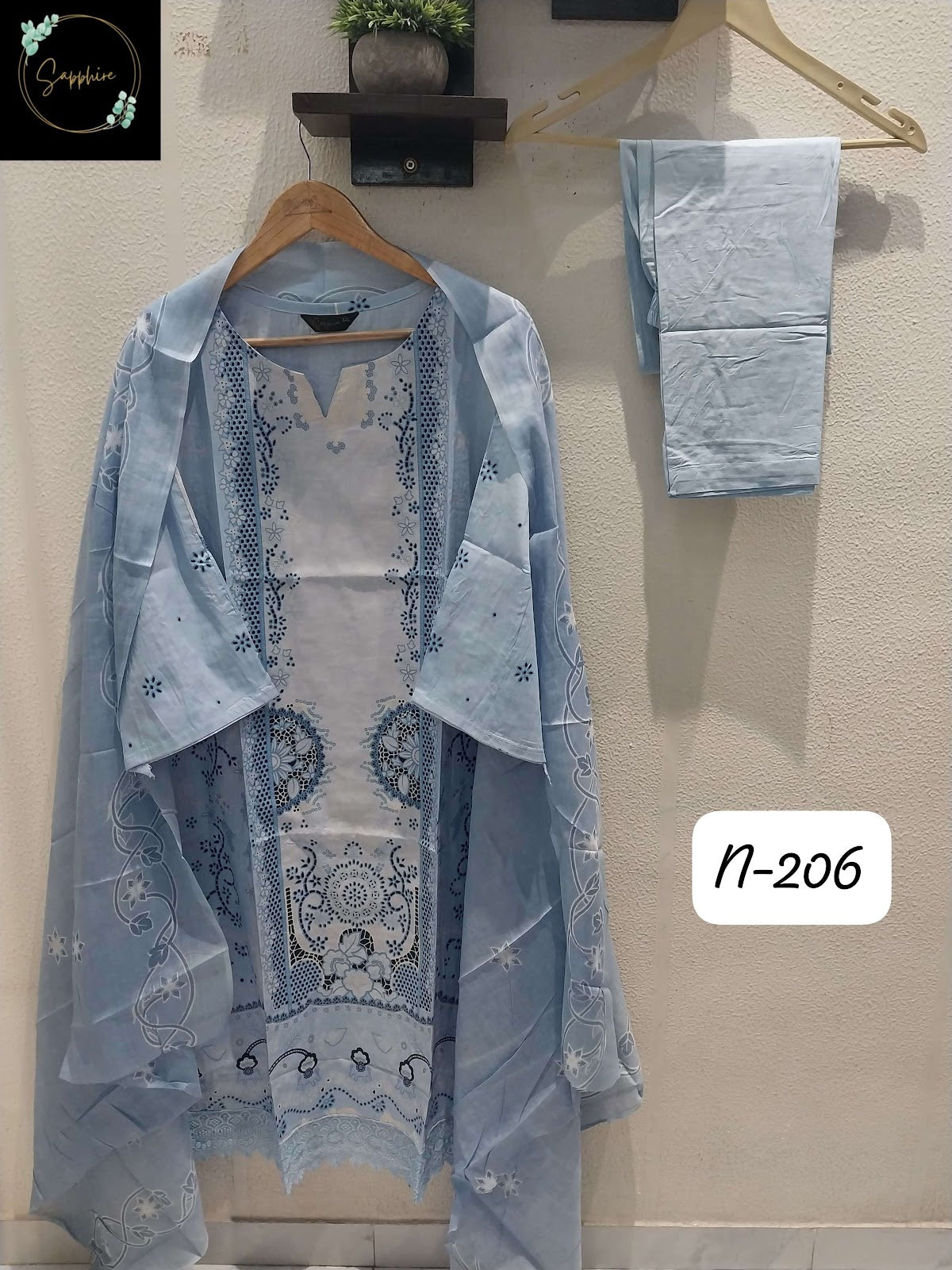 Agha Noorain 206 Sapphire Lawn Cotton Karachi Readymade Suits Wholesale