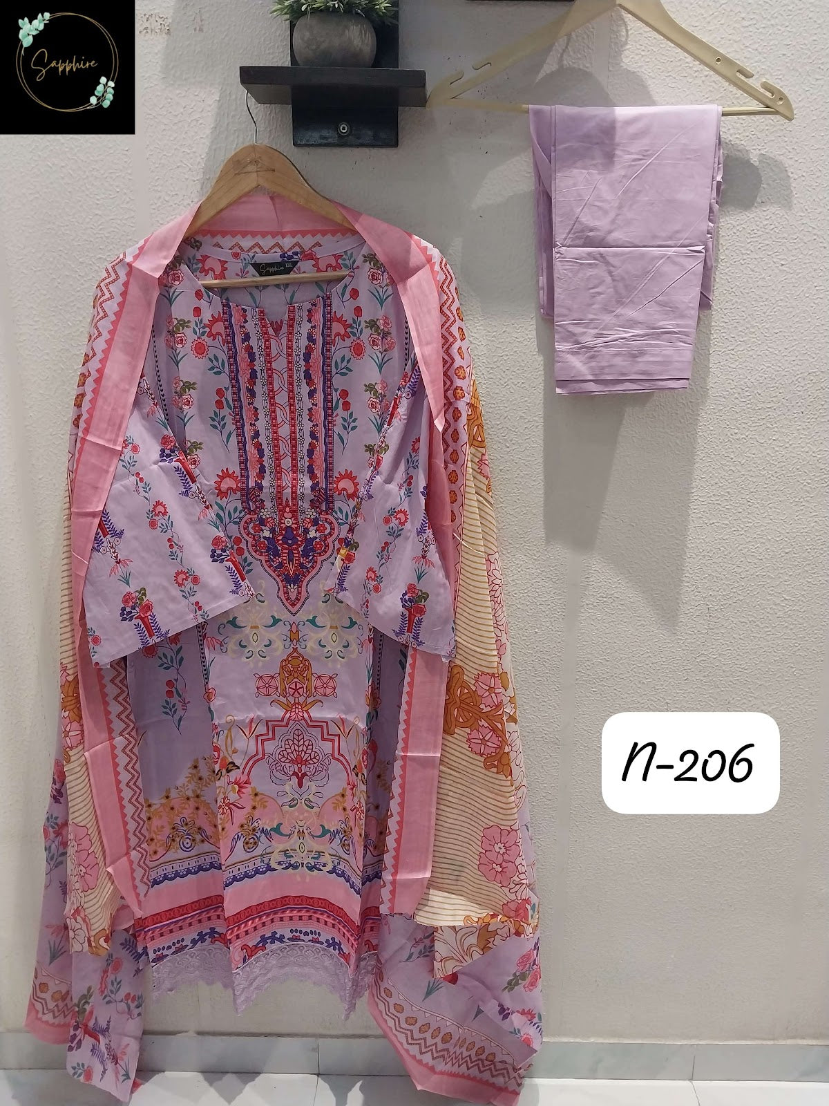 Agha Noorain 206 Sapphire Lawn Cotton Karachi Readymade Suits Wholesale