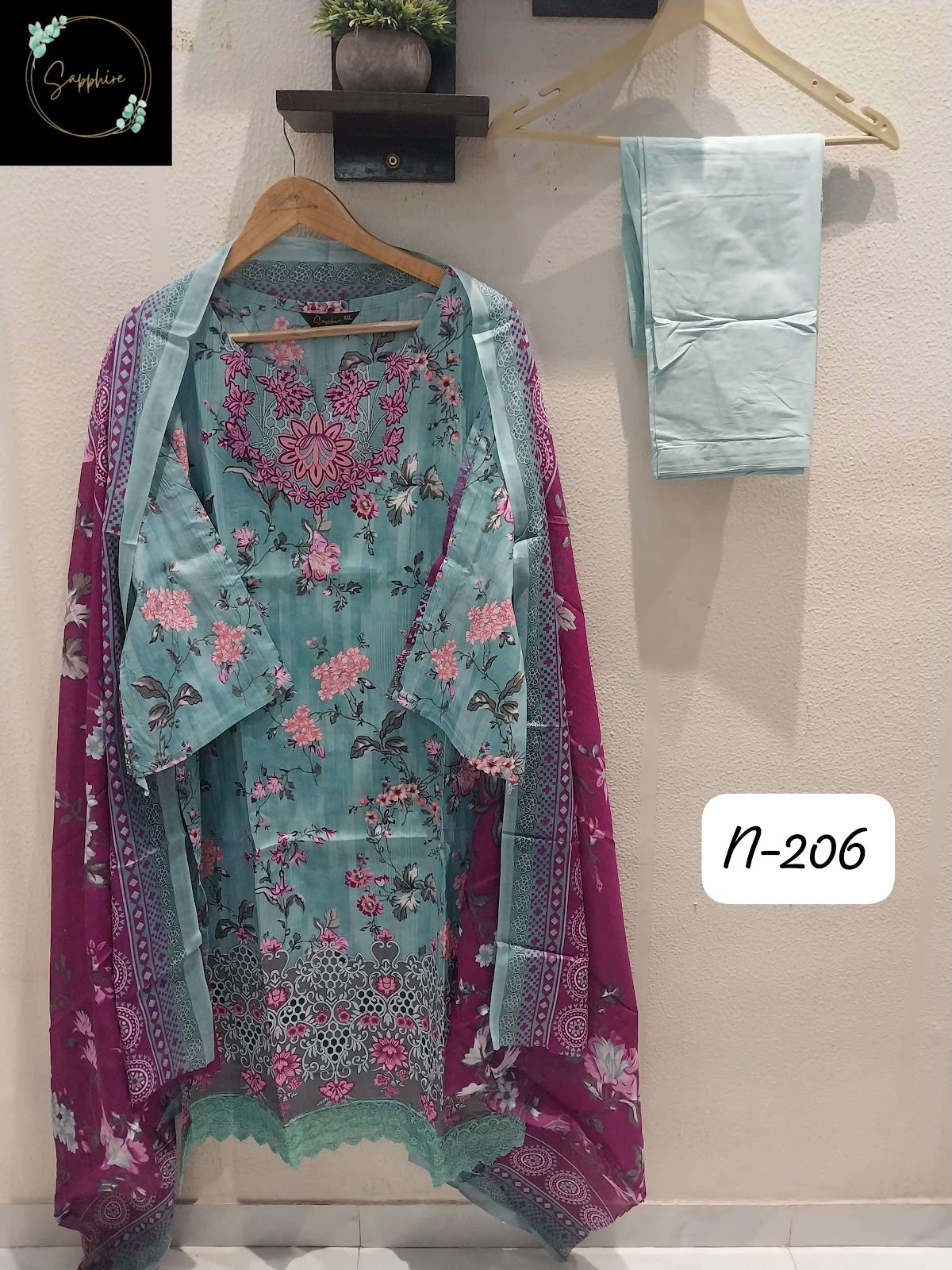 Agha Noorain 206 Sapphire Lawn Cotton Karachi Readymade Suits Wholesale