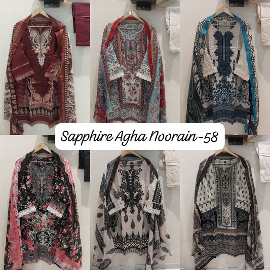 Agha Noorain 58 Sapphire Lawn Karachi Readymade Suits Wholesaler India