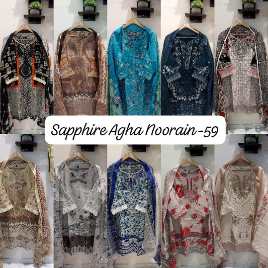 Agha Noorain 59 Sapphire Lawn Karachi Readymade Suits Exporter India