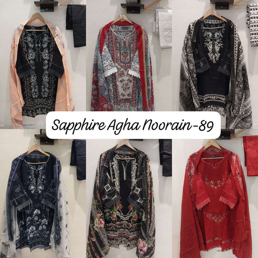 Agha Noorain 89 Sapphire Heavy Lawn Karachi Readymade Suits Exporter Gujarat