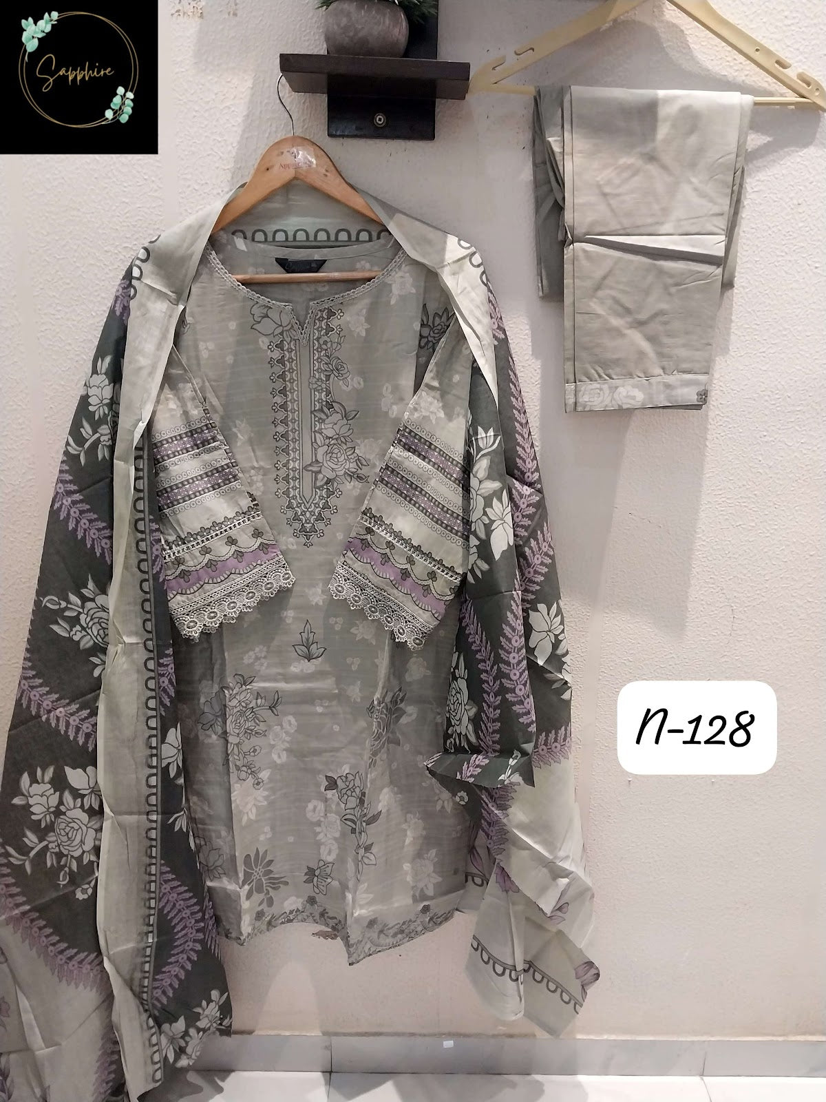 Agha Noorain N 128 Sapphire Lawn Karachi Readymade Suits Manufacturer India