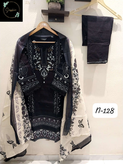 Agha Noorain N 128 Sapphire Lawn Karachi Readymade Suits Manufacturer India