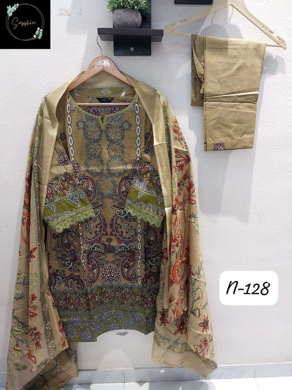 Agha Noorain N 128 Sapphire Lawn Karachi Readymade Suits Manufacturer India