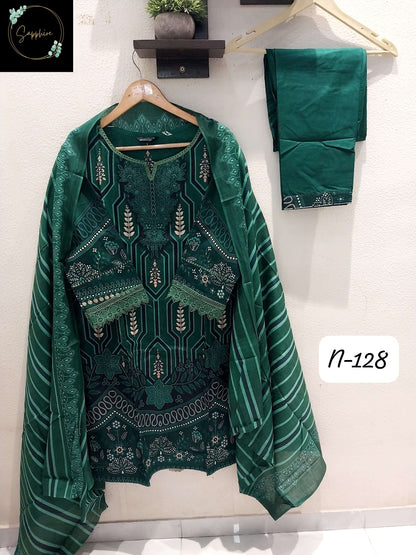 Agha Noorain N 128 Sapphire Lawn Karachi Readymade Suits Manufacturer India