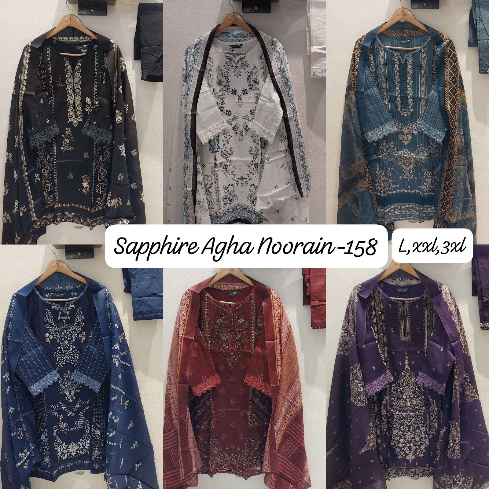 Agha Noorain N 158 Sapphire Lawn Karachi Readymade Suits Manufacturer Ahmedabad