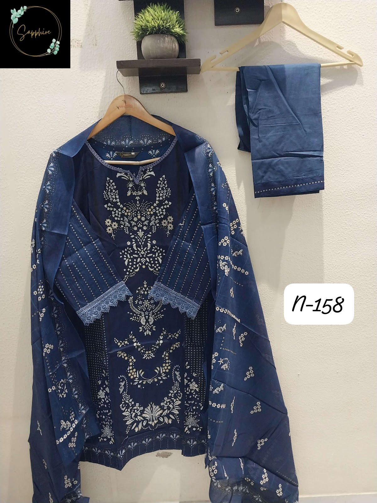 Agha Noorain N 158 Sapphire Lawn Karachi Readymade Suits Manufacturer Ahmedabad