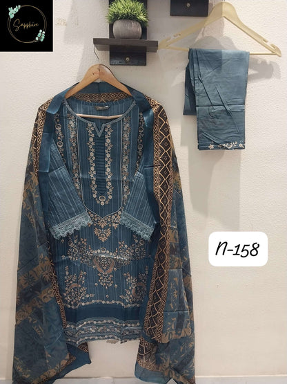 Agha Noorain N 158 Sapphire Lawn Karachi Readymade Suits Manufacturer Ahmedabad