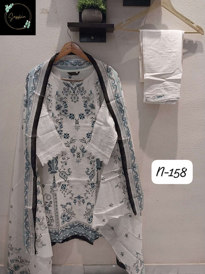 Agha Noorain N 158 Sapphire Lawn Karachi Readymade Suits Manufacturer Ahmedabad