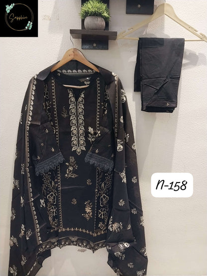 Agha Noorain N 158 Sapphire Lawn Karachi Readymade Suits Manufacturer Ahmedabad