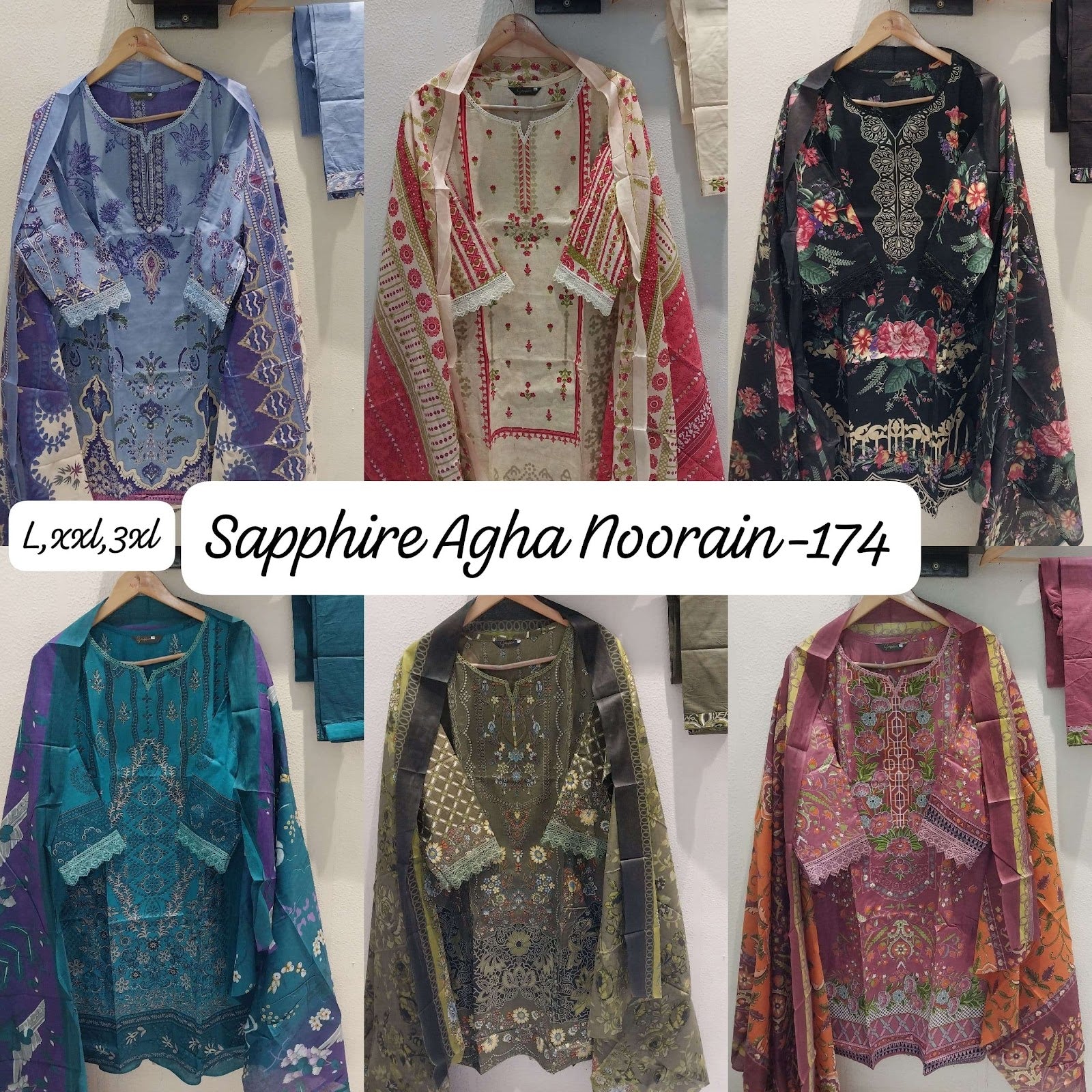 Agha Noorain N 174 Sapphire Lawn Karachi Readymade Suits Supplier India