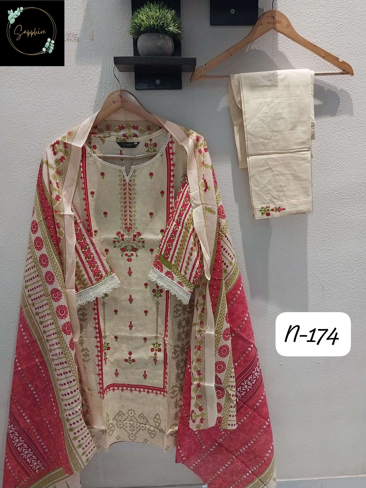 Agha Noorain N 174 Sapphire Lawn Karachi Readymade Suits Supplier India