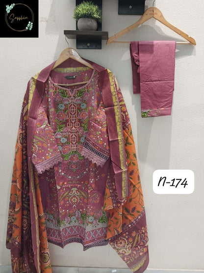 Agha Noorain N 174 Sapphire Lawn Karachi Readymade Suits Supplier India