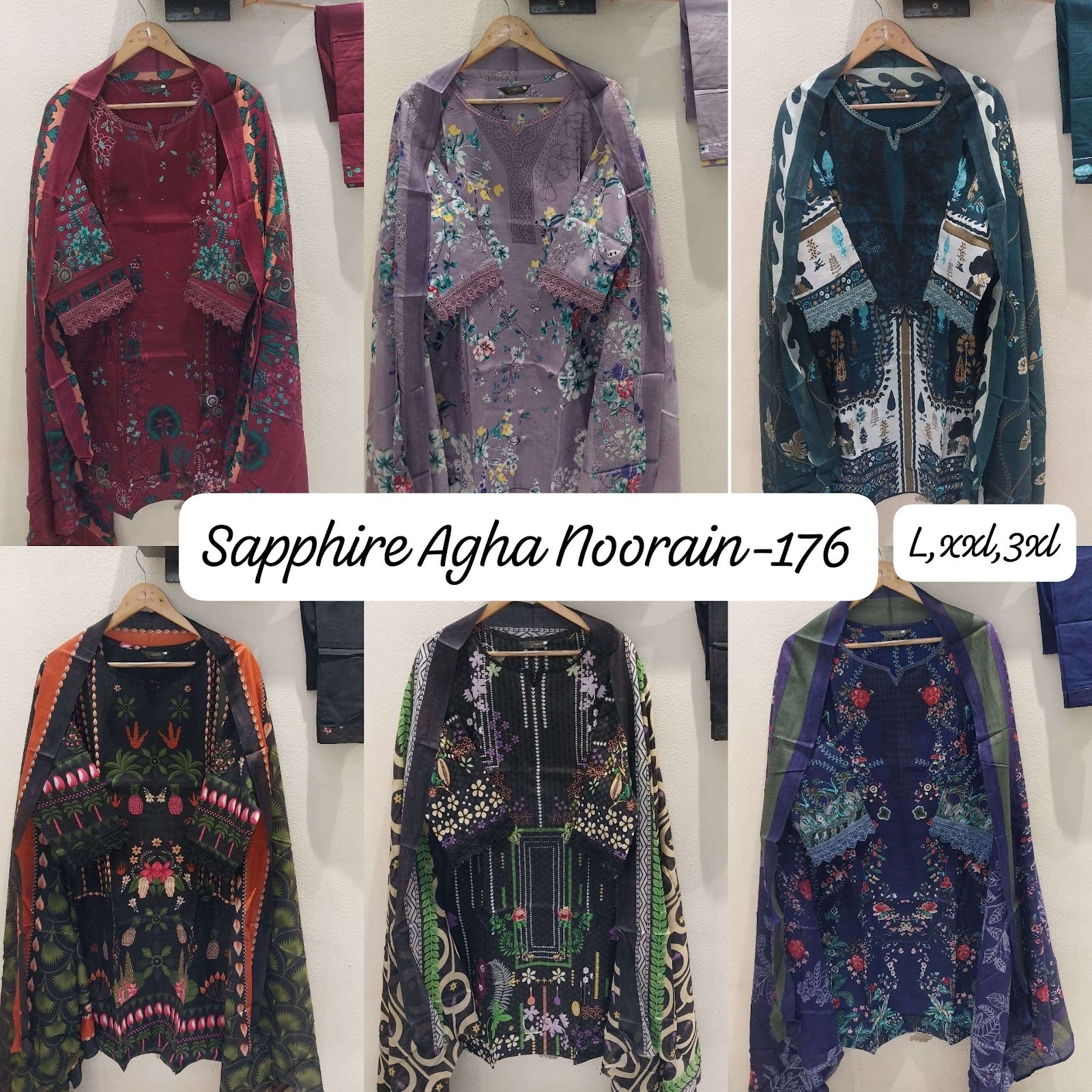 Agha Noorain N 176 Sapphire Lawn Karachi Readymade Suits Wholesale Price